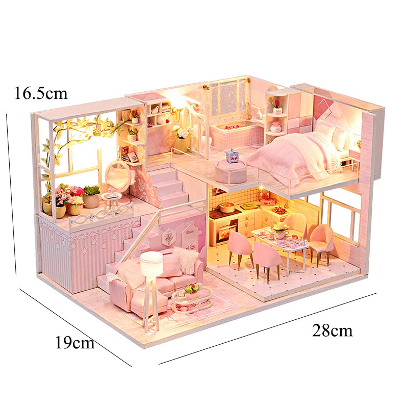 Maison de poupée en bois DIY – Puzzle 3D Duplex avec meubles, jouet cadeau