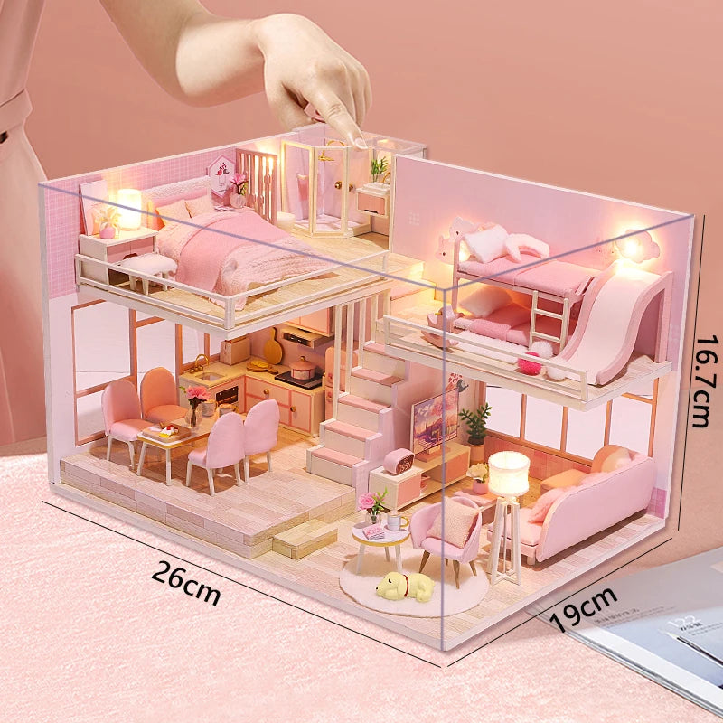 Maison de poupée en bois DIY – Puzzle 3D Duplex avec meubles, jouet cadeau