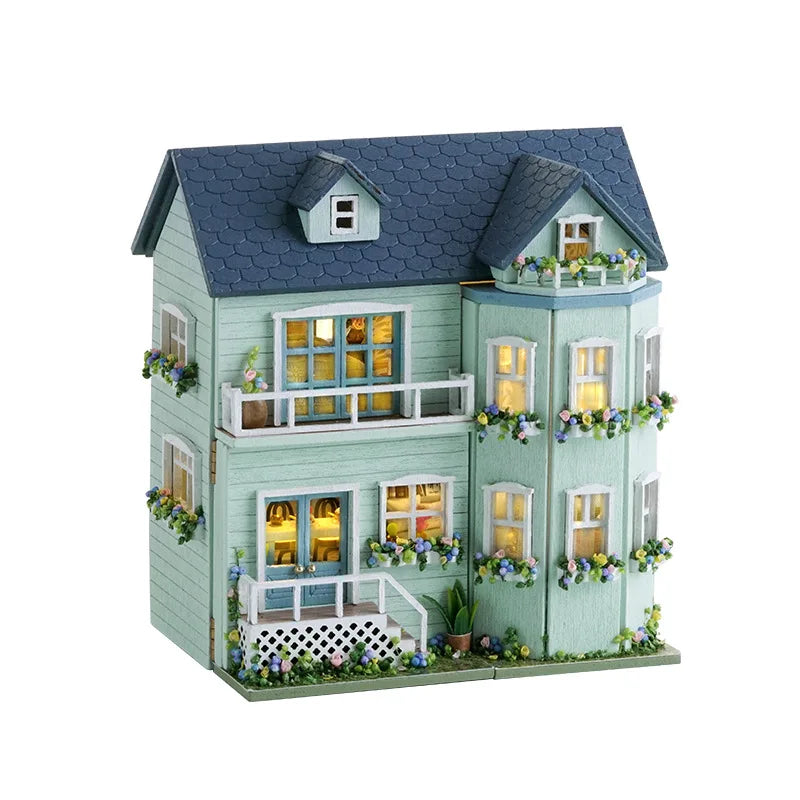 Kit bricolage maison de poupée en bois – Villa miniature rose avec meubles
