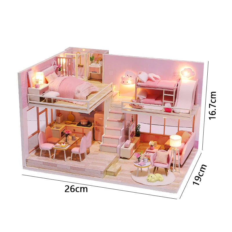 Maison de poupée en bois DIY – Puzzle 3D Duplex avec meubles, jouet cadeau