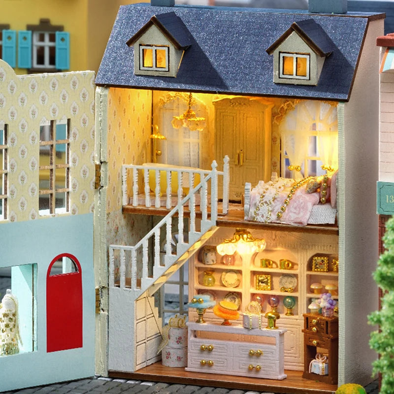 Kit bricolage maison de poupée en bois – Villa miniature rose avec meubles
