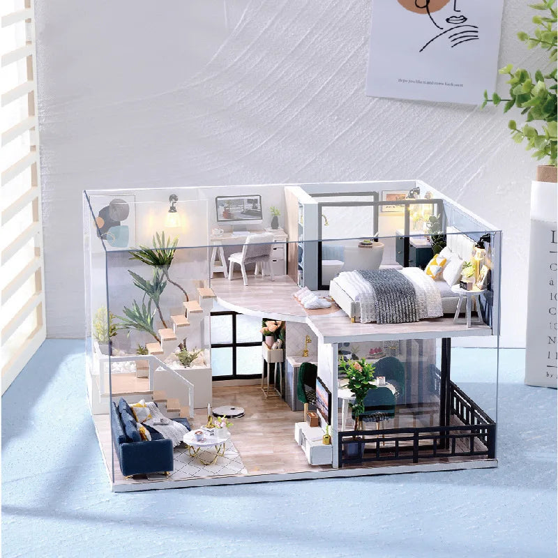 Maison de poupée en bois DIY – Puzzle 3D Duplex avec meubles, jouet cadeau
