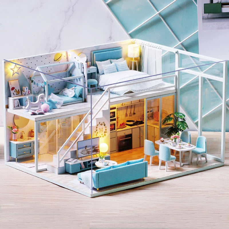 Maison de poupée en bois DIY – Puzzle 3D Duplex avec meubles, jouet cadeau