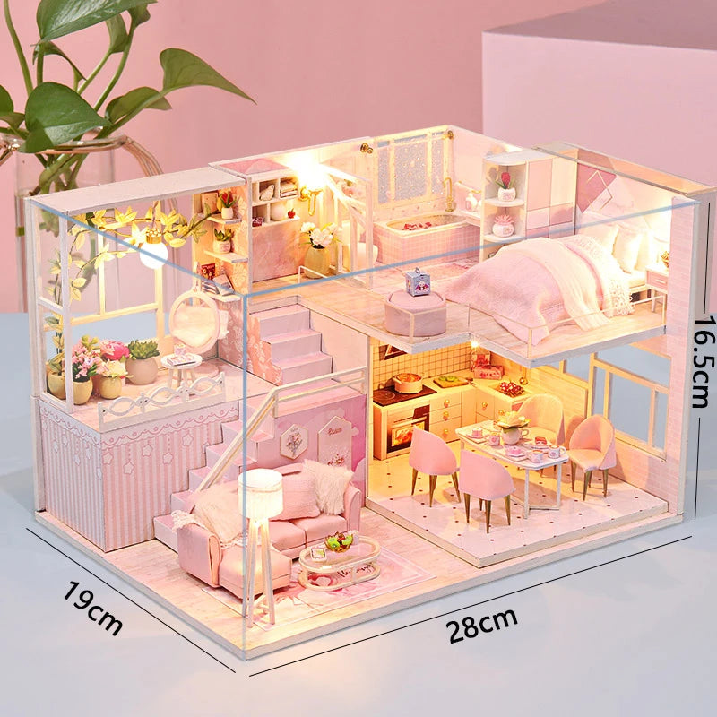 Maison de poupée en bois DIY – Puzzle 3D Duplex avec meubles, jouet cadeau