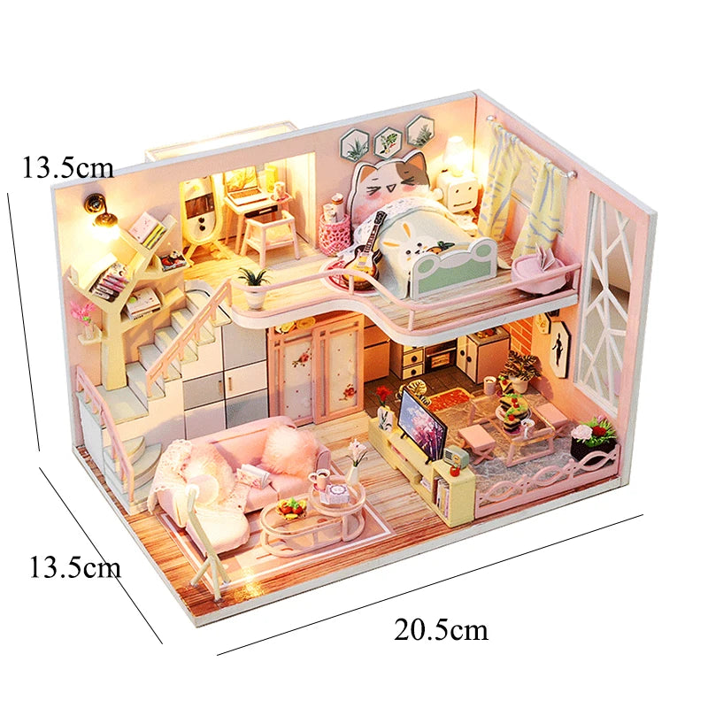 Maison de poupée en bois DIY – Puzzle 3D Duplex avec meubles, jouet cadeau