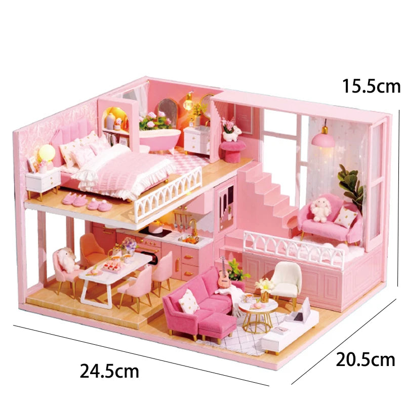Maison de poupée en bois DIY – Puzzle 3D Duplex avec meubles, jouet cadeau