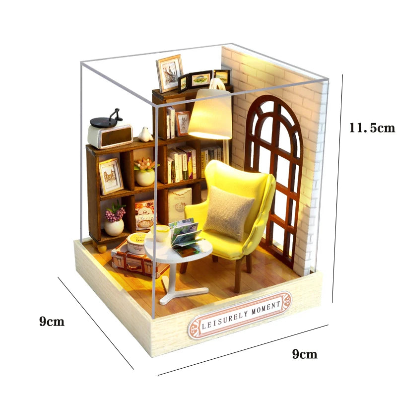 Maison de poupée miniature DIY en bois – Jardin fleuri avec LED pour étagère