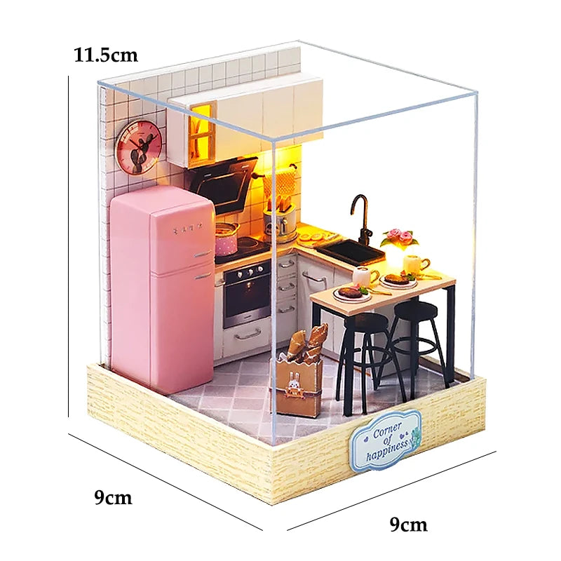 Maison de poupée miniature DIY en bois – Jardin fleuri avec LED pour étagère
