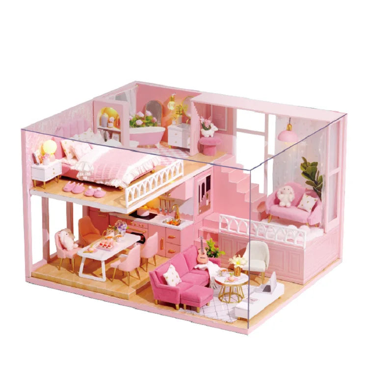 Maison de poupée en bois DIY – Puzzle 3D Duplex avec meubles, jouet cadeau