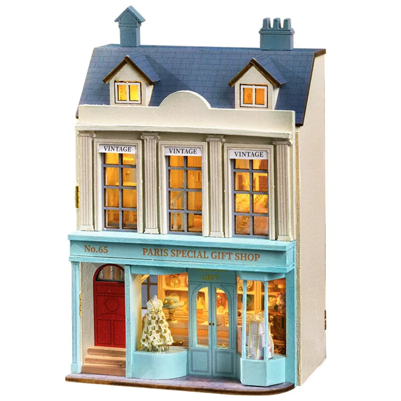 Kit bricolage maison de poupée en bois – Villa miniature rose avec meubles