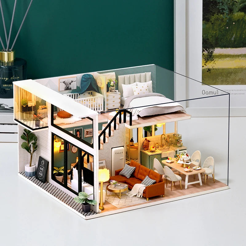 Maison de poupée en bois DIY – Puzzle 3D Duplex avec meubles, jouet cadeau