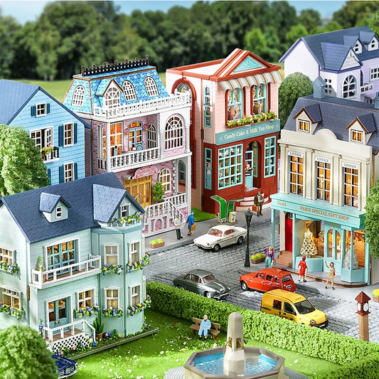 Kit bricolage maison de poupée en bois – Villa miniature rose avec meubles