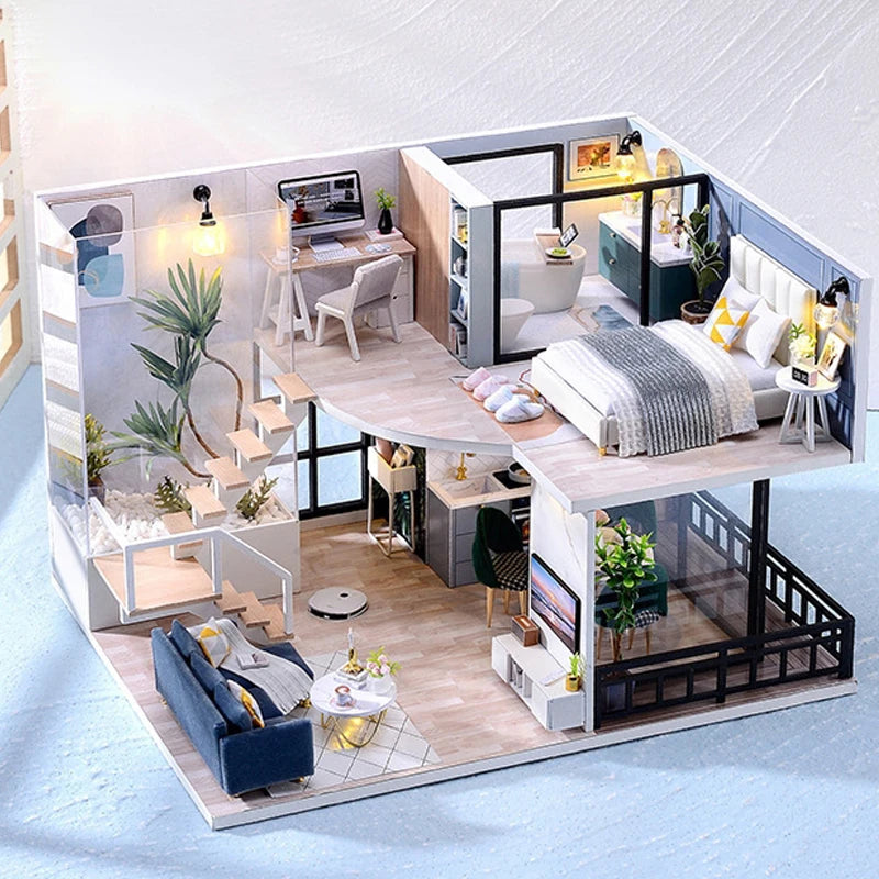 Maison de poupée en bois DIY – Puzzle 3D Duplex avec meubles, jouet cadeau