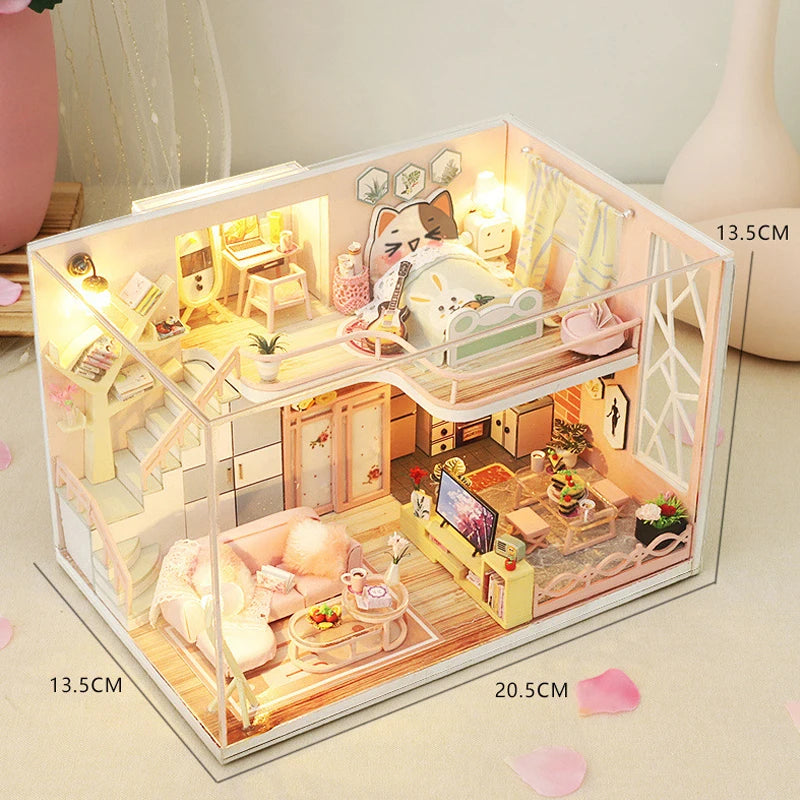 Maison de poupée en bois DIY – Puzzle 3D Duplex avec meubles, jouet cadeau