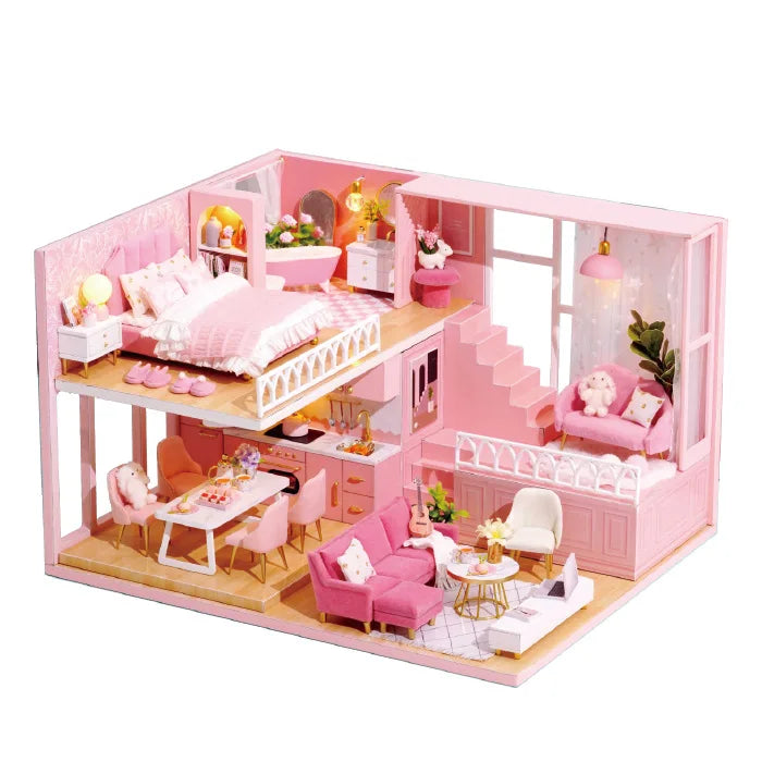 Maison de poupée en bois DIY – Puzzle 3D Duplex avec meubles, jouet cadeau