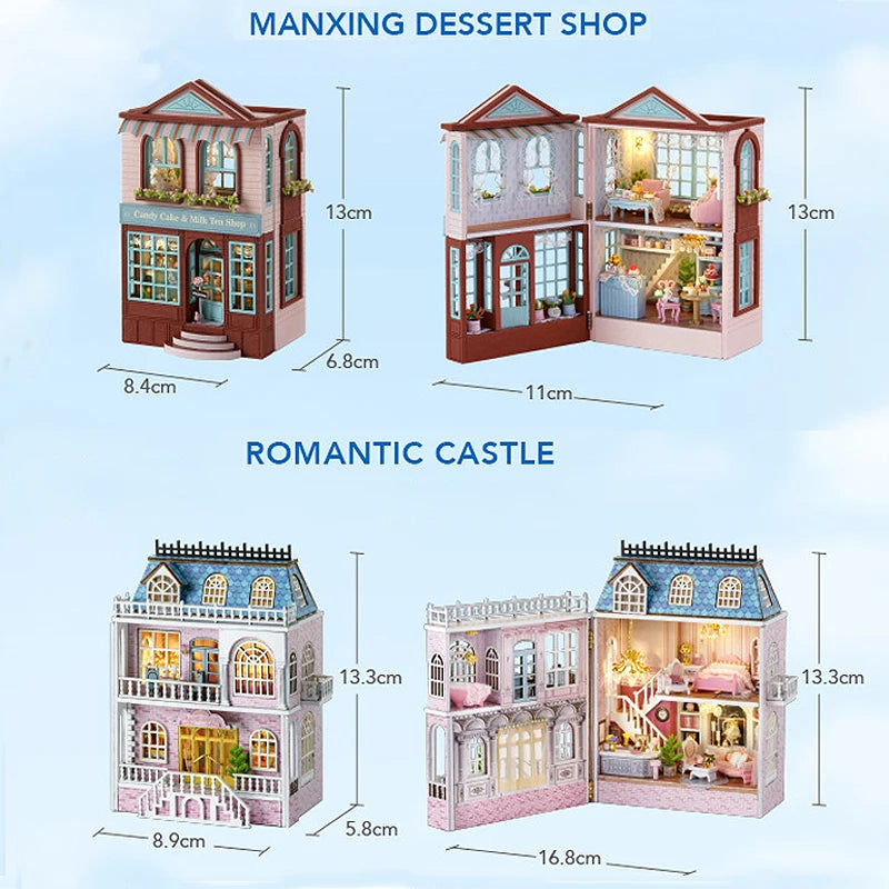 Kit bricolage maison de poupée en bois – Villa miniature rose avec meubles