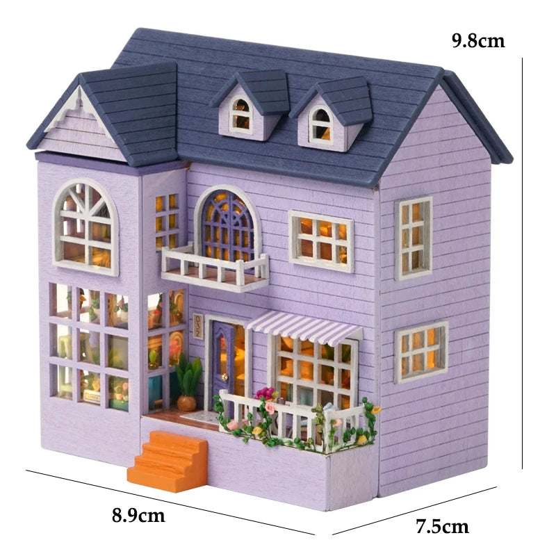Kit bricolage maison de poupée en bois – Villa miniature rose avec meubles