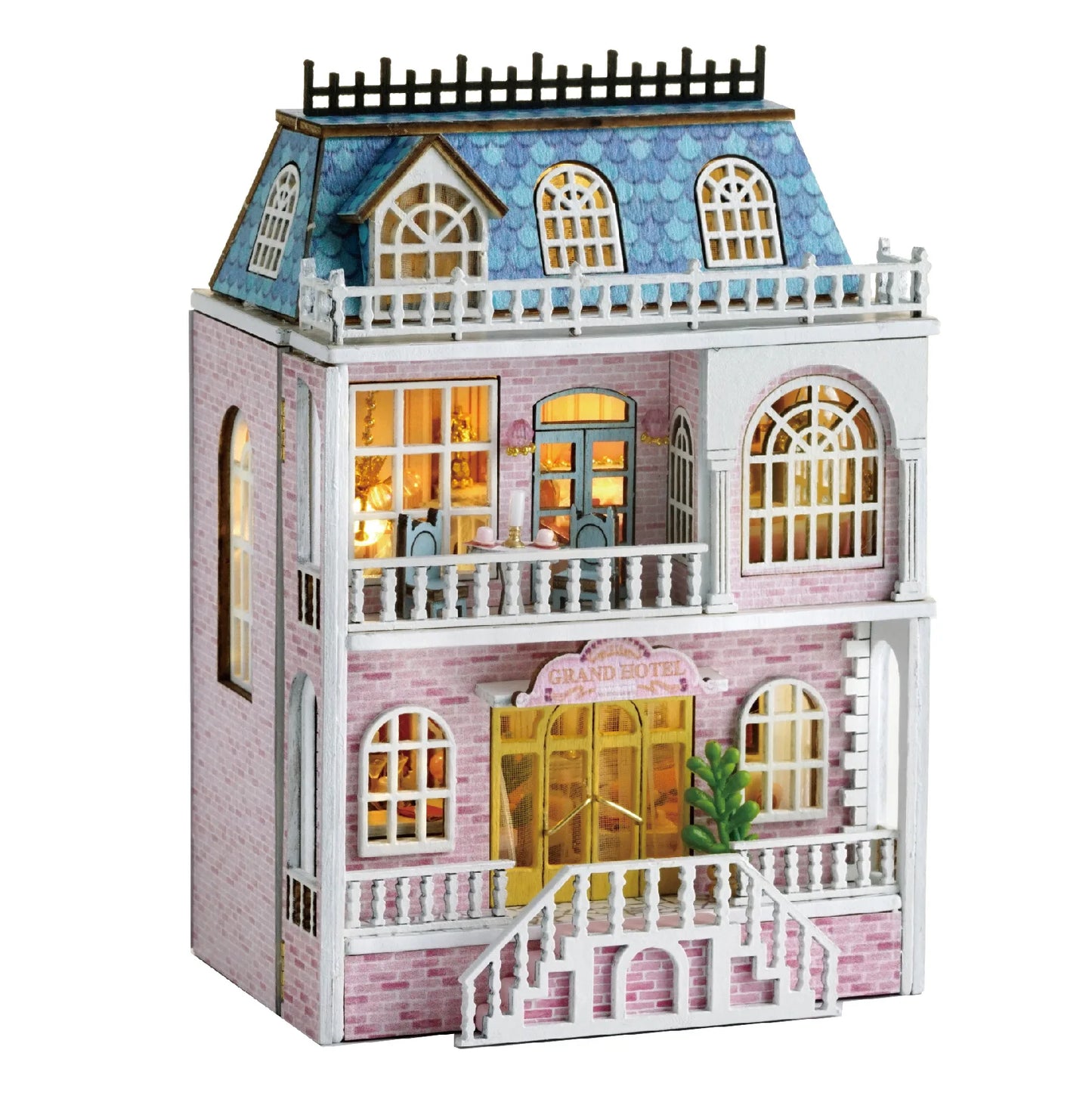 Kit bricolage maison de poupée en bois – Villa miniature rose avec meubles