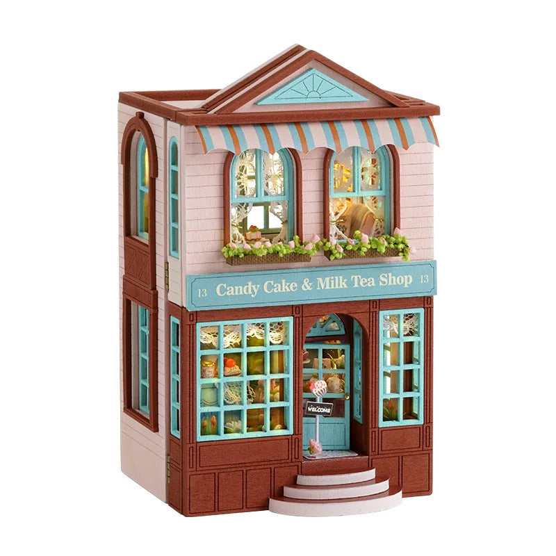 Kit bricolage maison de poupée en bois – Villa miniature rose avec meubles